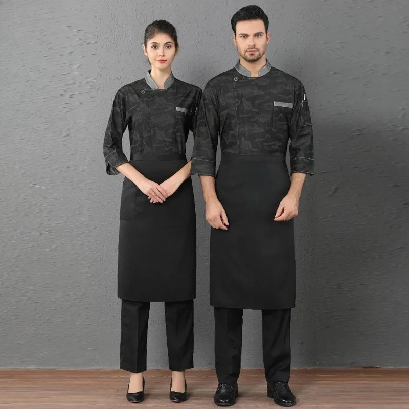 Chef Jacket Long Sleeve Autumn Winter Men Hotel Western Restaurant Bakery Women Chef Uniform Camouflage SetLOGO view 4