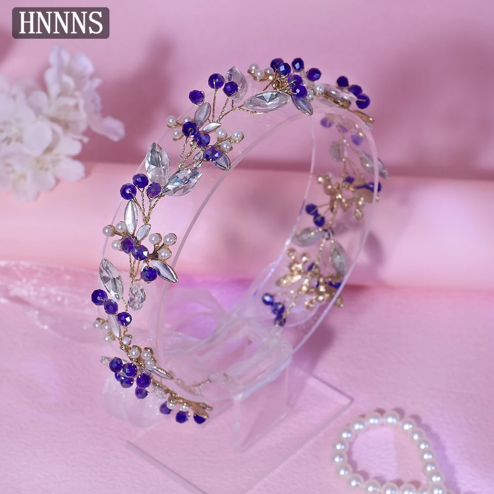 

HNNNS Blue Crystal Belt Beautiful Wedding Dress Sashes High-end Simple Leaf Belts With Rhinestone Bridesmaid Gifts SA338