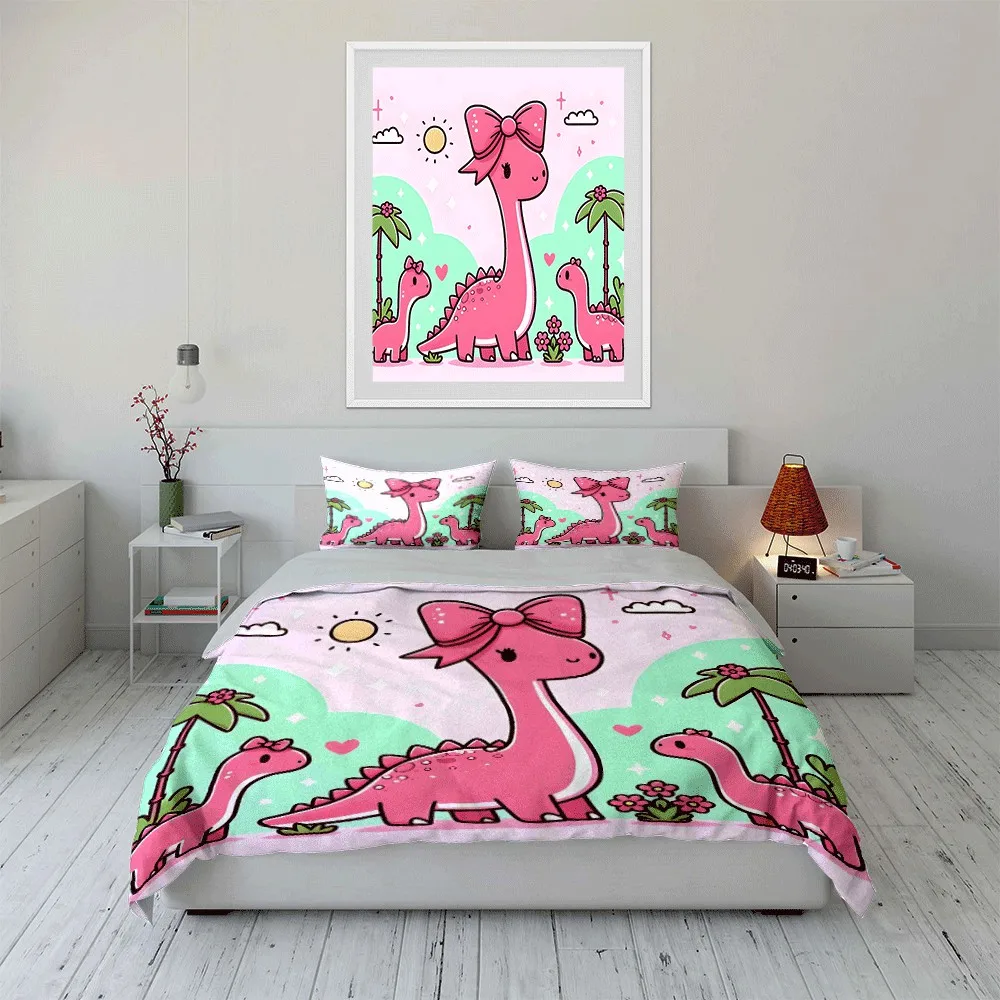 Cute Dinosaur Family Nursery Decor Exquisite three-piece bedding set gift for kids and adults