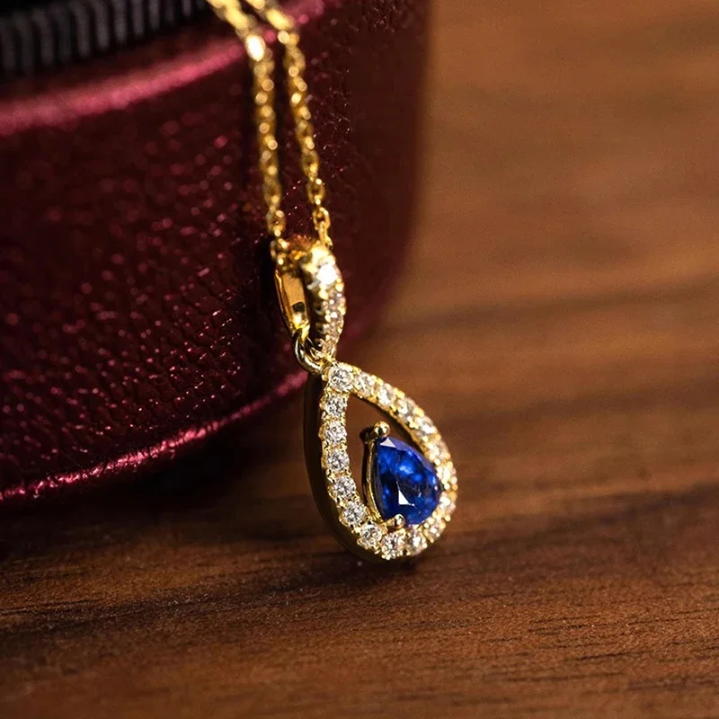 Huitan Goudkleurige Waterdrop Hanger met Blauwe Zirconia Ketting voor Vrouwen Temperament Accessoires Bruiloft Trendy Sieraden