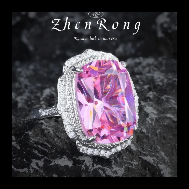 Shili زهر الخوخ مزاجه الجديد الرجعية الوردي الماس قلادة قلادة الوردي كريستال خاتم ملون الكنز وأقراط مجموعة #3