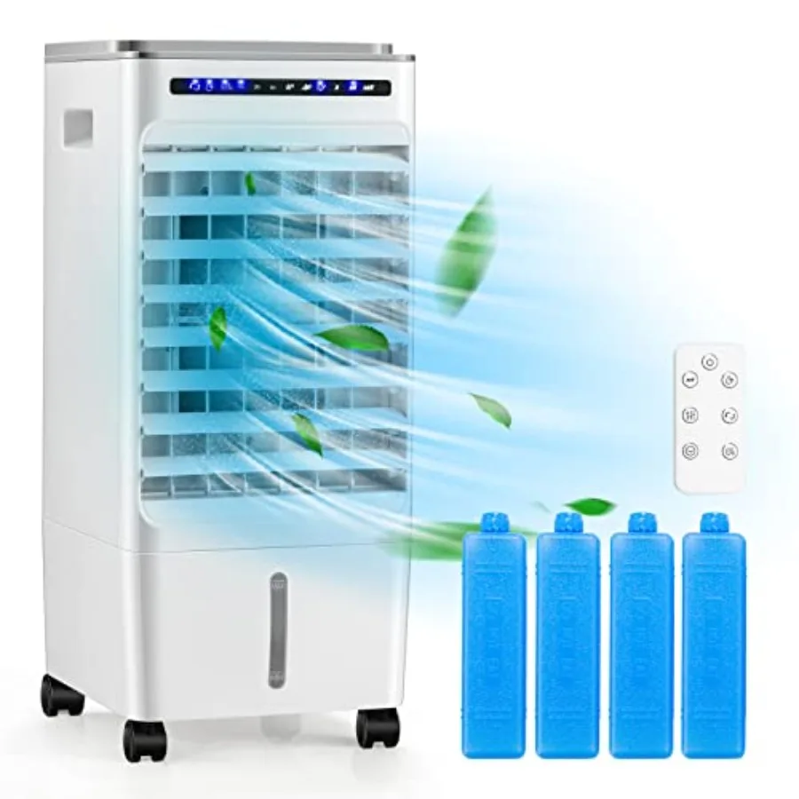 

Portable 3-IN-1 Evaporative Air Cooler with Remote Control and 4 Ice Packs for Home Office Use Humidifying Cooling Fan with 3 M