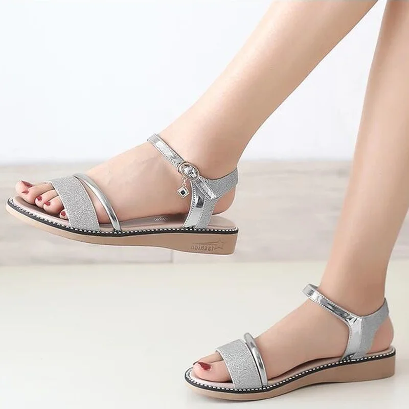 Rhinestone Women Roman Sandals Orthopedic Wedge Sandal Woman Summer 2024 Platform Fashion On Offer With Chic Elegant New Silver