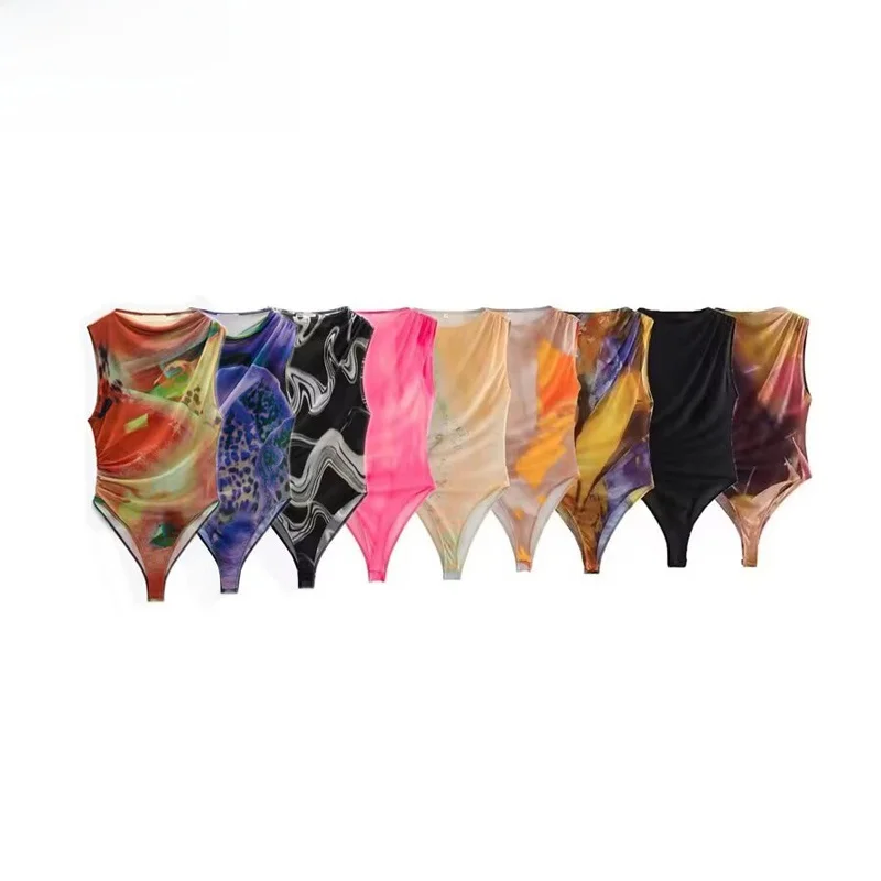 

ZBZR, новые весенние женские цельные шелковые сетчатые плиссированные декоративные универсальные брюки с высокой талией, полиэфирное волокно, прямой крой