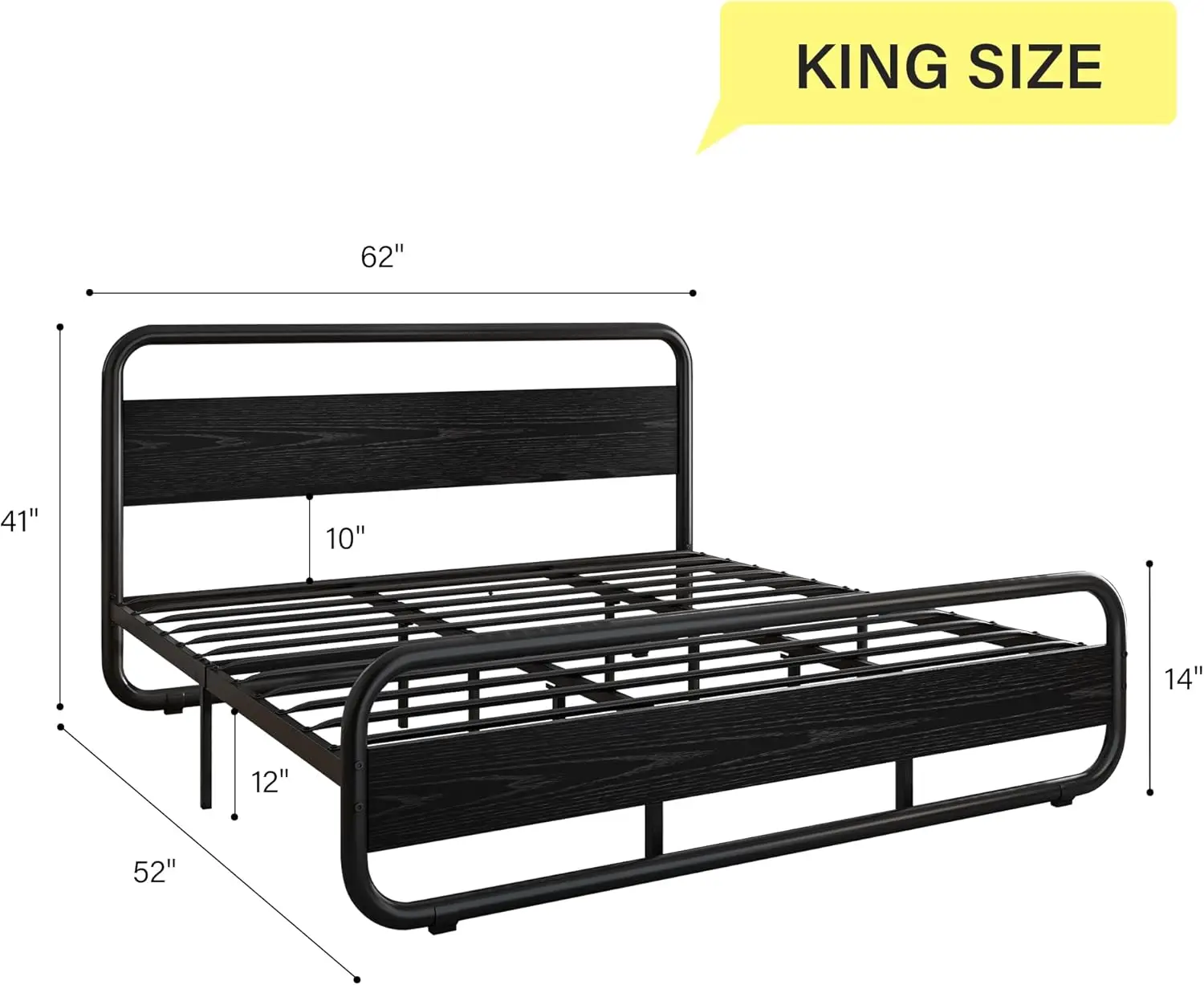 King Size Bed Frame Metal King Bed Frame with LED Headboard and Footboard Rustic Industrial Heavy Duty Wooden Platform Bed Frame