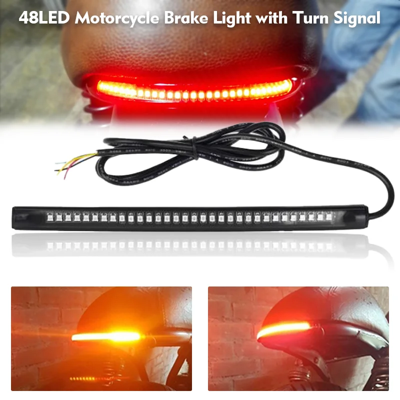 Motorcycle Taillight LED Turn Signal 48LED Strobe Brake Lamp Indicator Direction Light Decorative Warning Lights Red Yellow