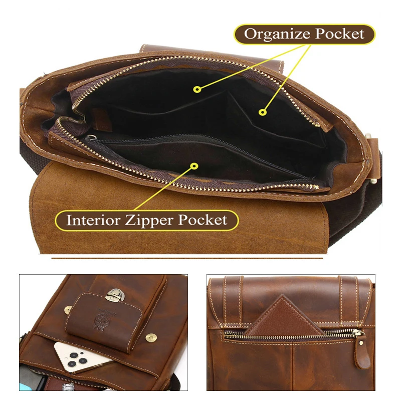 Vintage Genuine Leather Men Shoulder Bag Messenger Postman Bags for Male Husband Phone Office Crossbody Bags Hand Bag Sling Bag