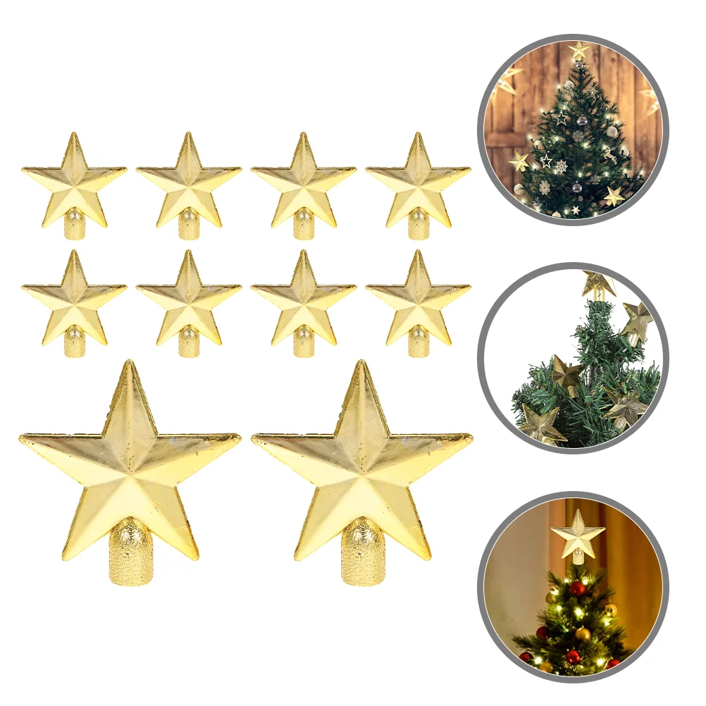 10 pçs desktop mini árvore de natal estrela ornamentos pequeno natal decoração de plástico topper