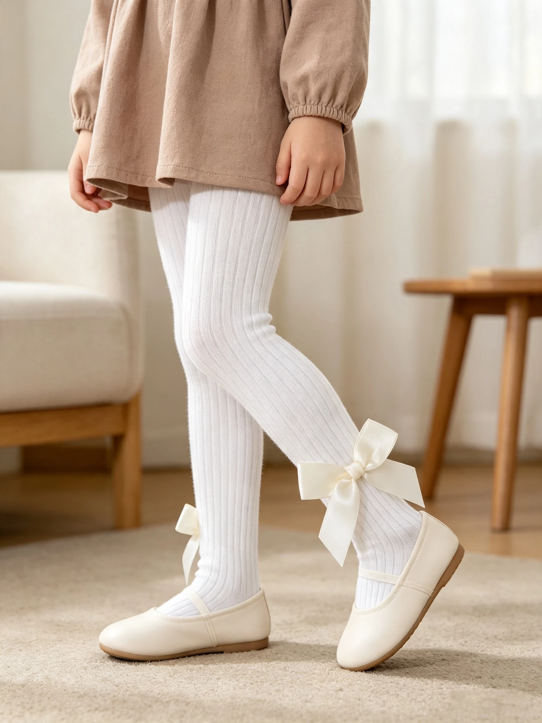 3Pack Toddler Baby Girls Vertical Rib Tights Glossy Satin Bow Soft Elastic Solid Pantyhose All Season Daily Outfit Leggings 0-2Y view 3