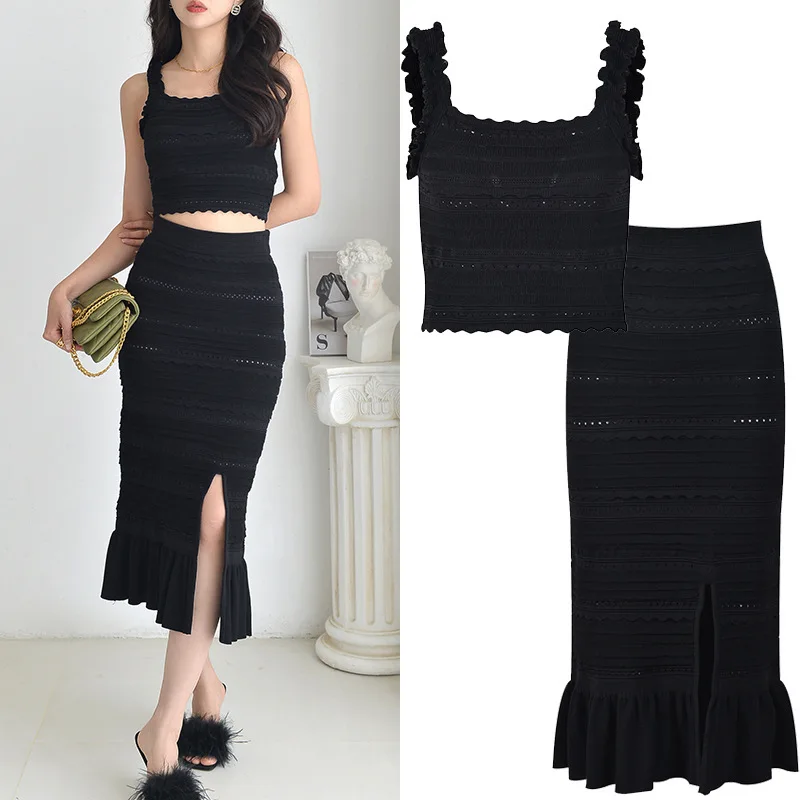 

Лето 2023, комплект из тонкой трикотажной юбки Faion Bla Lace Ice Silk, женский комплект с юбкой для поездок на работу, без бренда, зарегистрированный три...