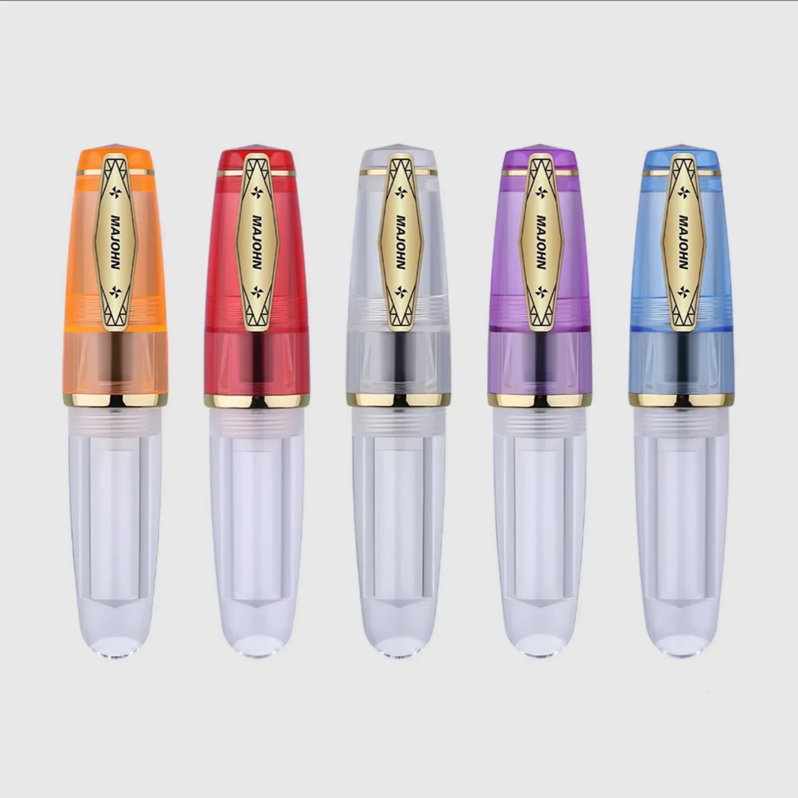 MAJOHN Q3 Colorful Transparent Cute Short Fountain Pen Golden Plated Daming Tip Unisex Portable Chubby Pen for Writing