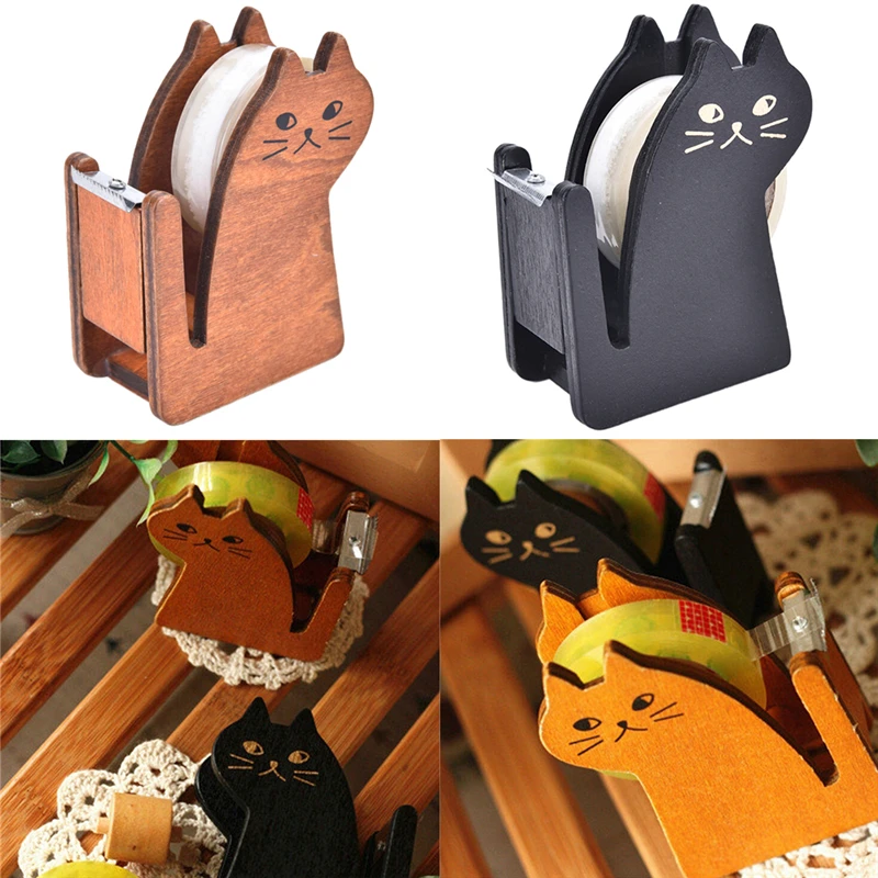 High Quality Cute cat wooden tape Dispenser Tape holder Tape cutter Office & School Supplies