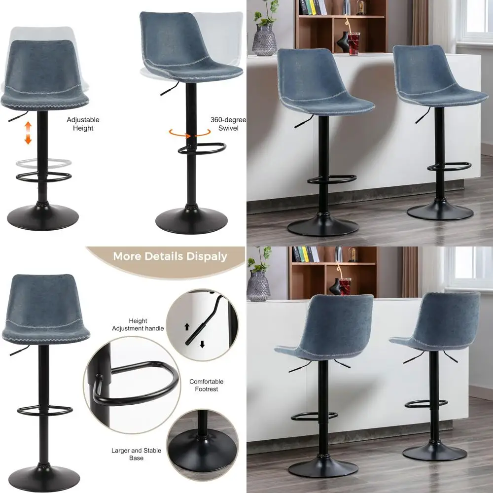 Blue 360-Degree Swivel Modern Counter Height Bar Stools, Set of 2