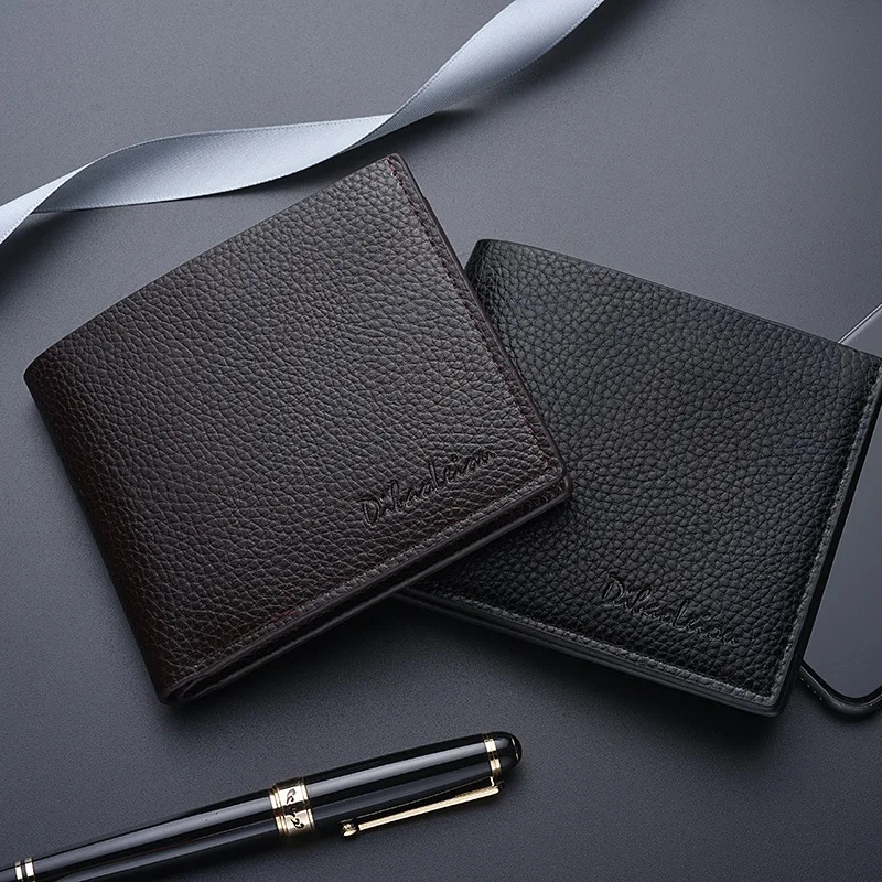 Personalized Custom Name Men Lychee Print Short Wallet Casual Zipper Credit Card Purse with Multi Slot ID Holder and Coin Pocket