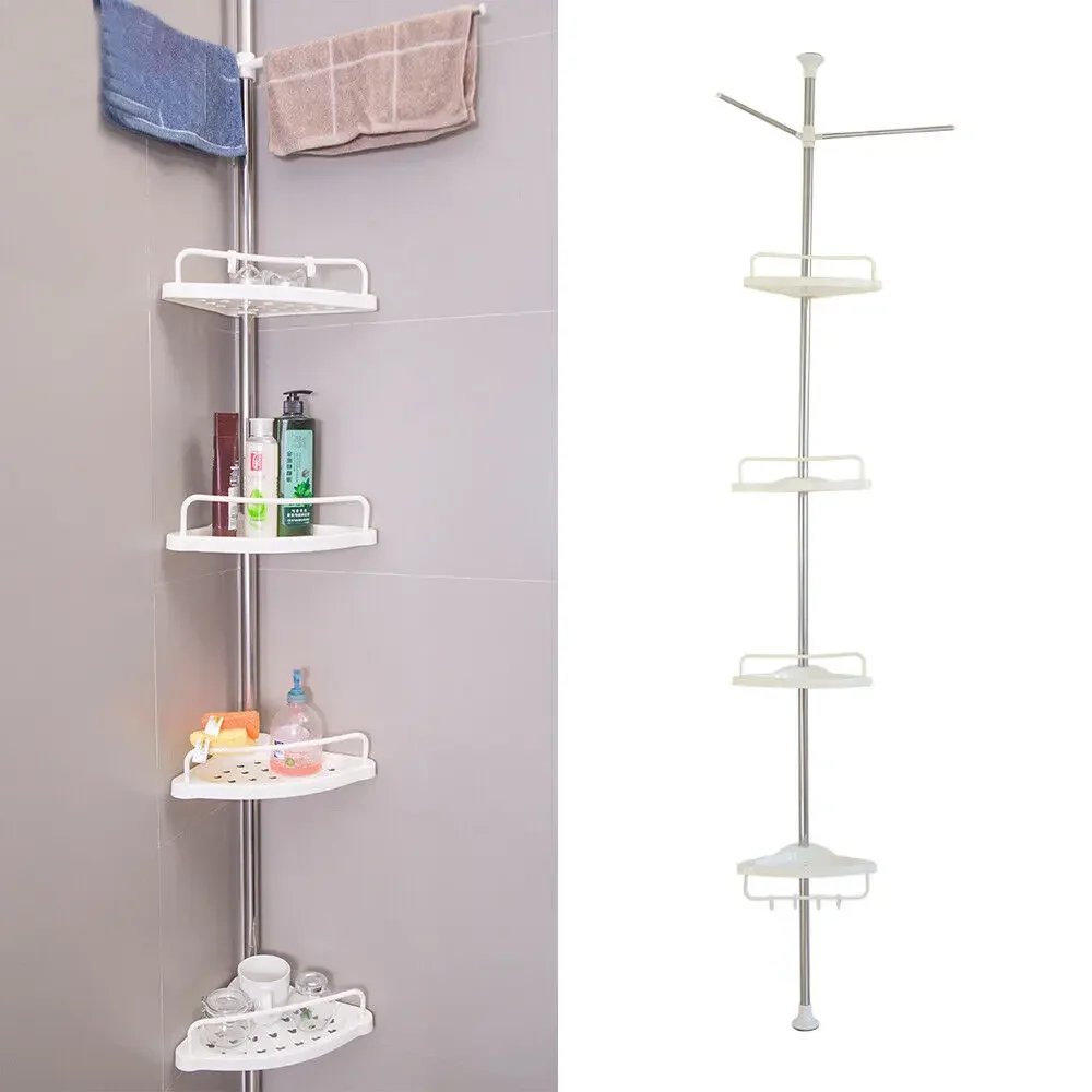 

4-Layer Shower Telescopic Corner Caddy Storage Shelf Stainless Steel Free Standing Organizer For Bathroom Space Saving