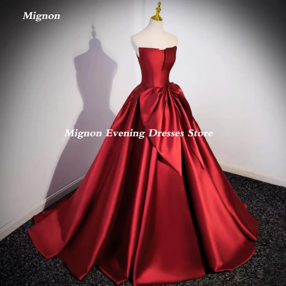 

Mignon Satin Sleeveless Prom Gown A-Line Evening Ribbon Strapless Formal Bow Ruffle Elegant Party Dresses for Women 2023