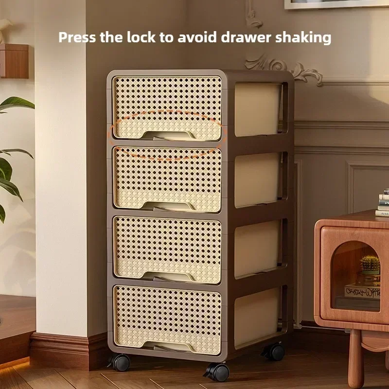 Stable Middle ancient style movable storage cabinet, multi-layer drawer storage cabinet, living room snack storage cabinet