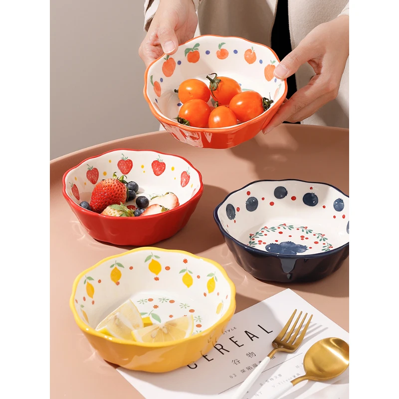 Ceramic Bowl Korean Style Cute Cartoon Fruit Household Tableware Salad Dessert Pudding Ice-Cream Breakfast Bowls Personal Items