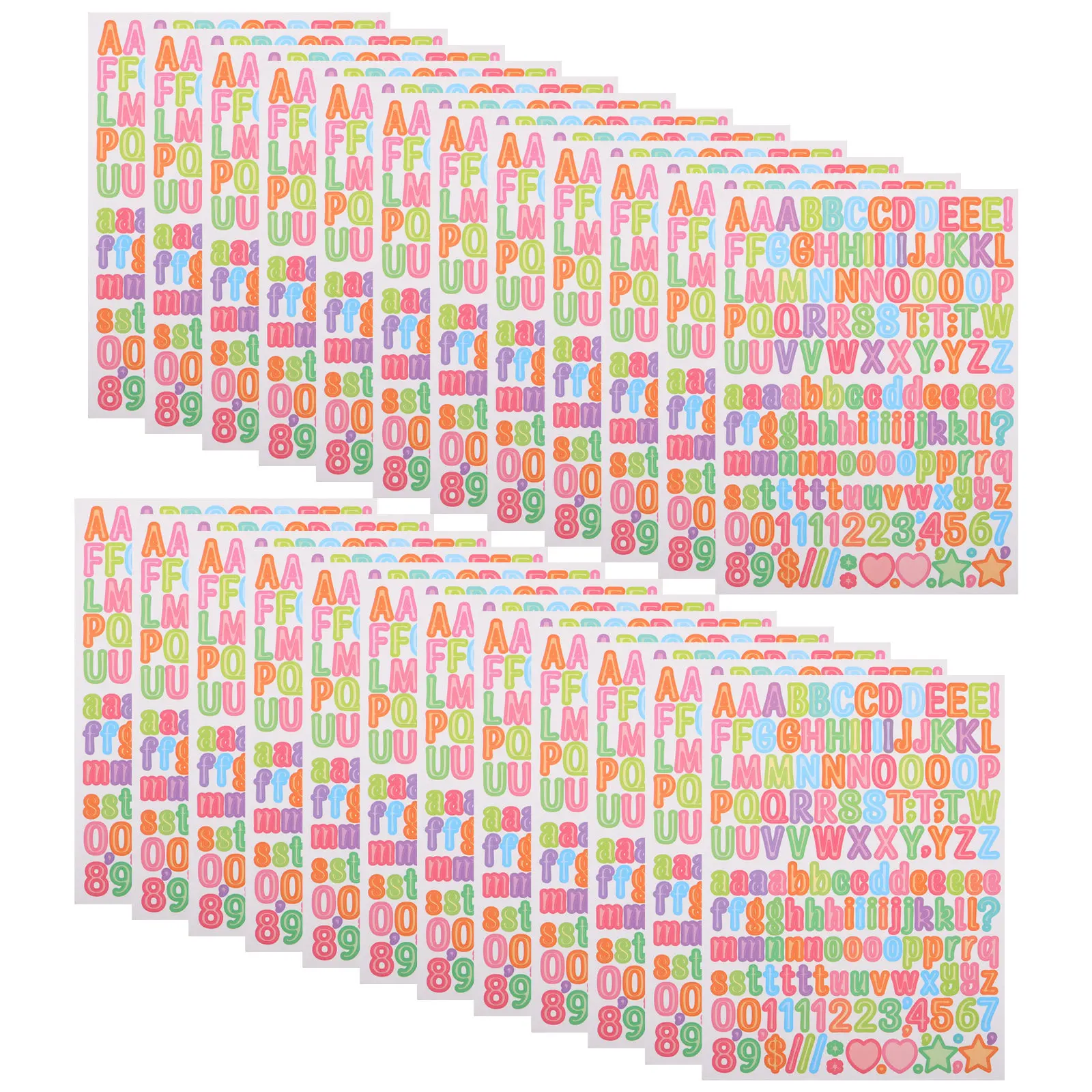 

50Pcs Creative Alphabet Sticker Sheets for Kids Self-Adhesive English Letter Decals Scrapbooking Journaling Diary Decoration