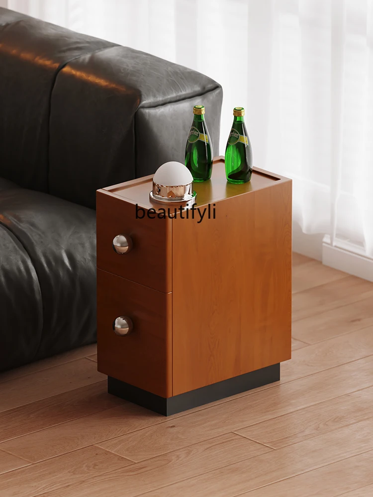 

Vintage Solid Wood Side Cabinet for Home Bedroom Ultra Narrow Bedside Table Small Apartment Storage Cabinet
