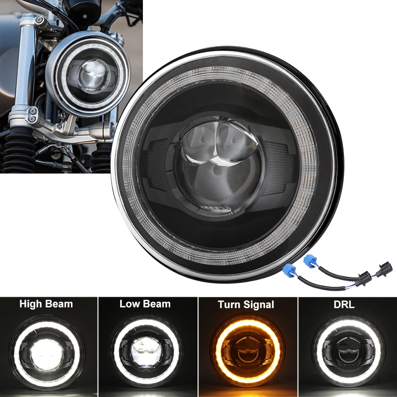 For Honda CB 400 500 1300 Hornet 250 600 900 VTR 250 Moto Car Led 7inch Led Headlight  With Halo Angel Eyes Motorcycle Headlamp