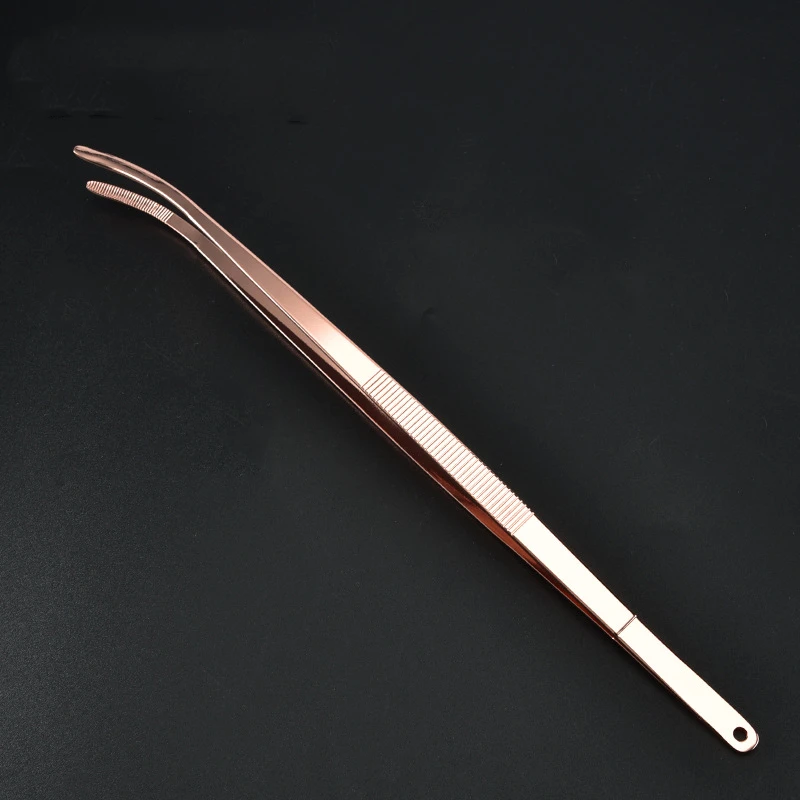 

30cm Bent Silver/Copper/Gold/Black Stainless Steel Kitchen & Bar Tweezer Food Tongs Kitchen Cooking Medical Tweezers
