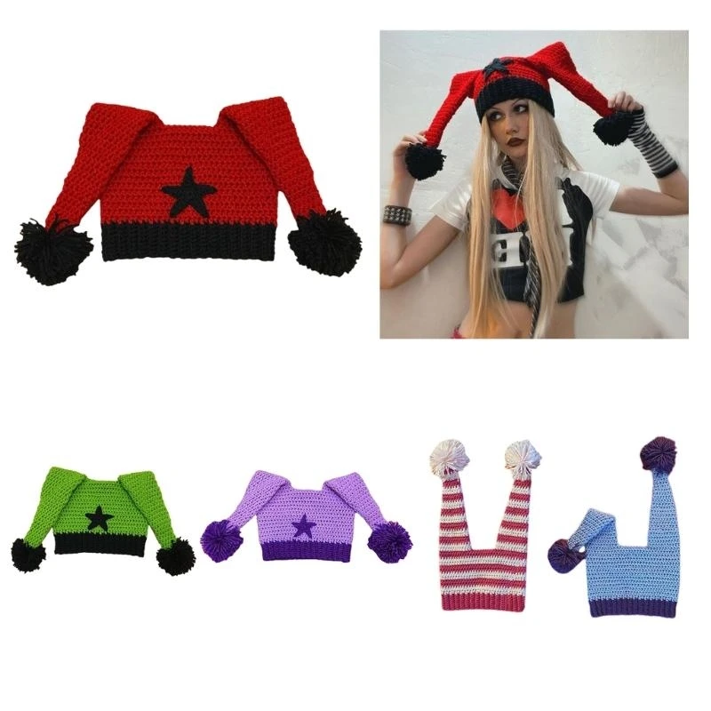 652f 여성을위한 따뜻한 니트 비니 모자 Y2K 광대 모자 코켓 모직 털실 여자 모자 여성 모자 십대 사랑스러운 헤드웨어