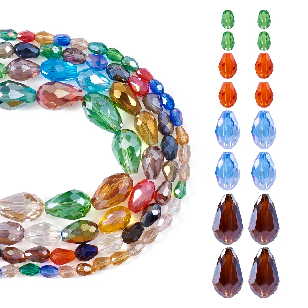 

Faceted Glass Beads Electroplated Column Oval Teardrop Mixed Color Loose Spacer Beading Necklace Bracelet Earring DIY Jewelry