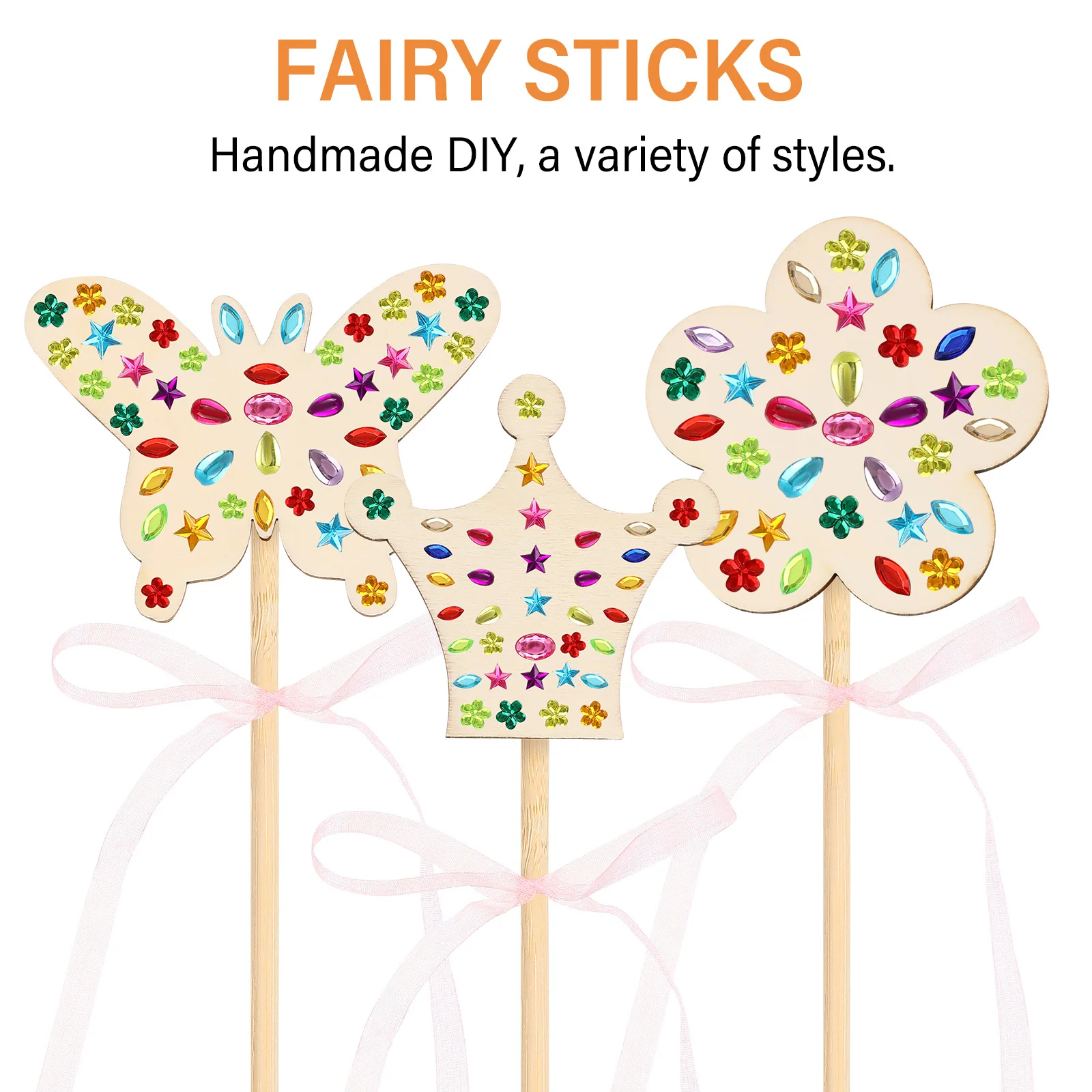 

1Set Fairy Wands Kit Wooden DIY Wands for Kids Girls Party Craft Supplies Star Moon Heart Crown Butterfly Flower Shapes