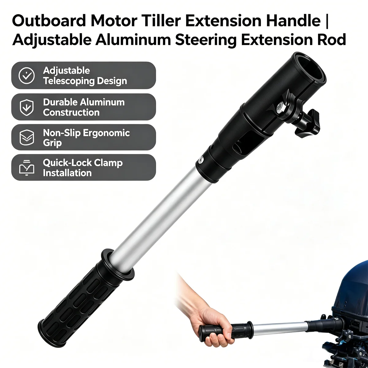 

18 Inch Outboard Motor Tiller Extension Handle Aluminum Telescoping Boat Extension Bar for 35-40mm Tiller Trolling Motor
