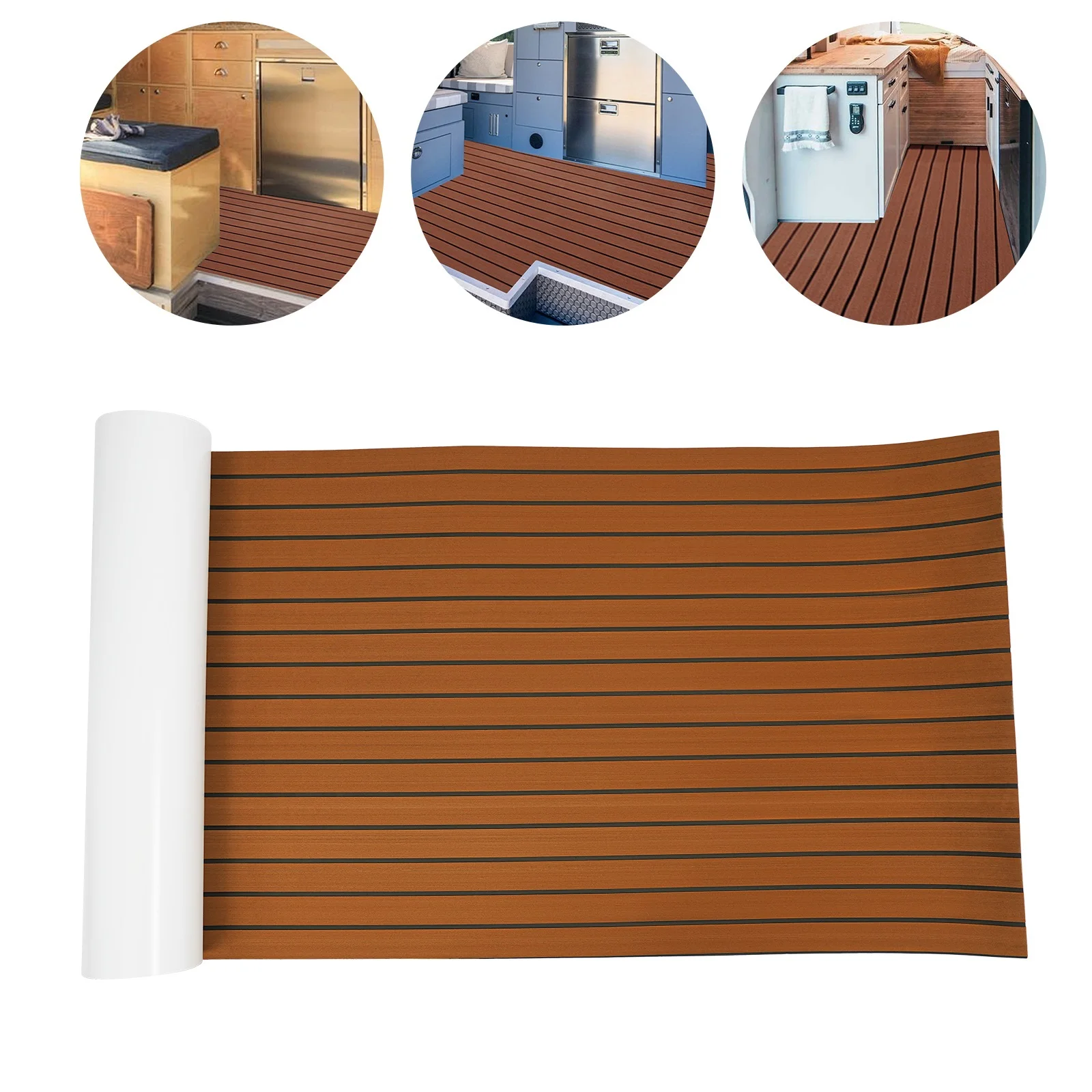 240x90cm EVA Foam Teak Floor Mat 6mm Thick Anti-Slip Self-Adhesive Pad Cuttable Waterproof Marine Carpet for Boat Deck RV Yacht