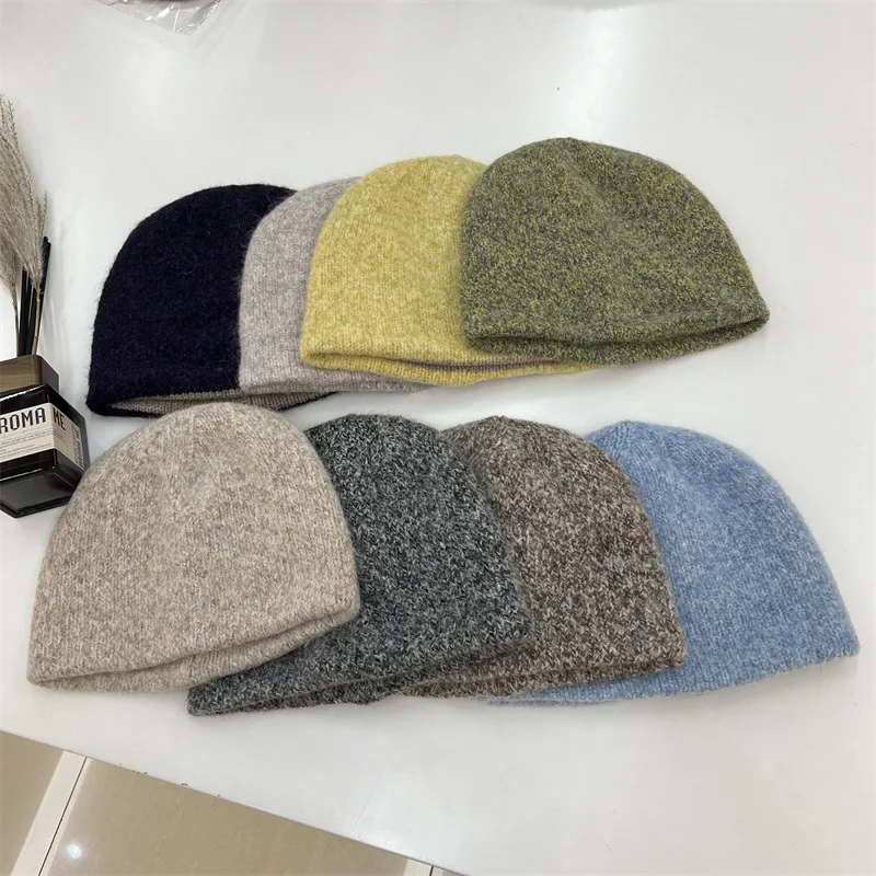 

Двусторонние вязаные шапки Skullies, высококачественная шерстяная шапка, осенне-зимние теплые и модные универсальные пуловеры