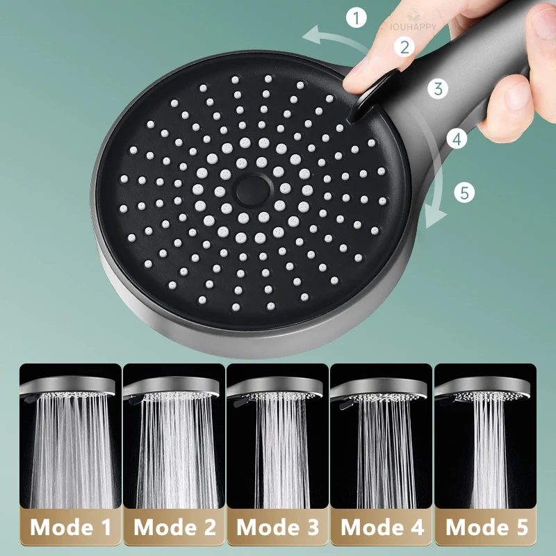 13.5cm Big Panels Shower Head with Adjustable 5 Jet Modes Portable High Pressure Shower Head Spray for Bathroom Accessories view 2
