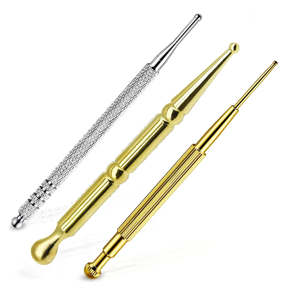 3PCS Facial Reflexology Massage Tool Stainless Steel Acupuncture Pen Double Headed Ear and Body Point Probe Pen Health Care Tool