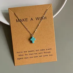 New Popular Cross Necklace for Women White Blue Color Fashion Pendant Choker Necklace Golden Color Link Chain Wholesale Jewelryj