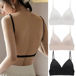 Sexy Low Back Bras Comfortable Lingerie Wire Free Underwear Ice Silk Push Up Bra Women Summer U Backless Thin Bralette Top Bras