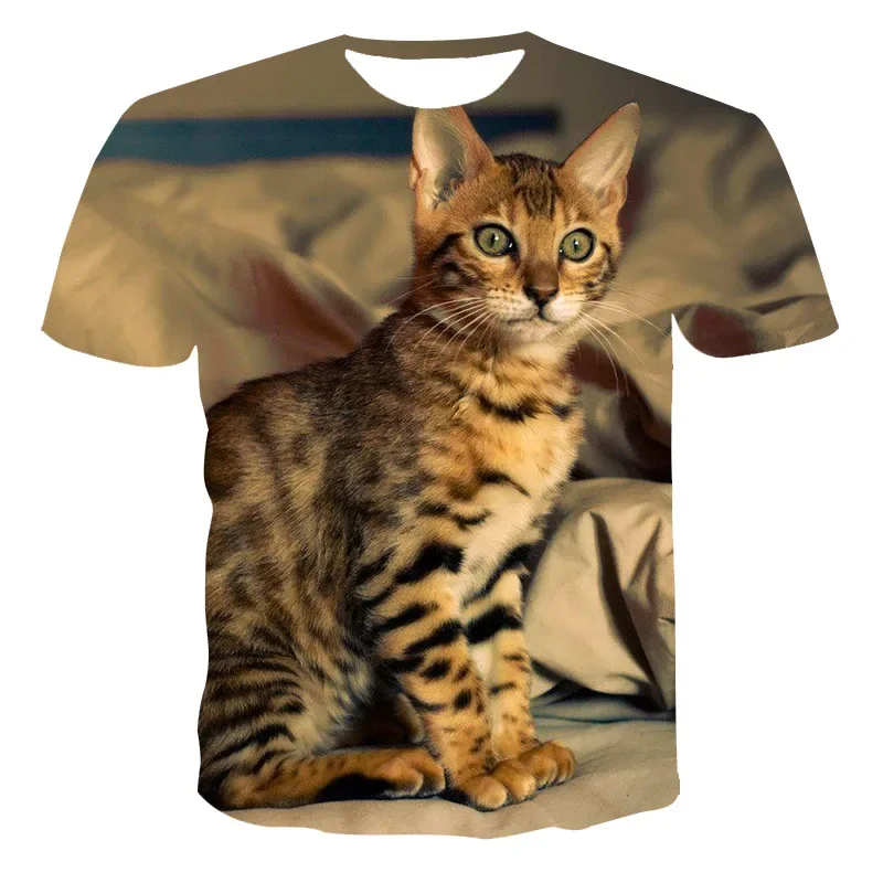 

New Summer 3d Printing Cute Cat Short-sleeved Shirt Men And Women Casual Street Sports Breathable Thin Translucent T-shirt