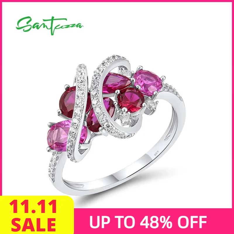 

SANTUZZA Кольца из стерлингового серебра 925 пробы для женщин, созданные в лаборатории, розовый сапфир, рубин, белое кольцо с фианитом, гламурное свадебное модное ювелирное изделие
