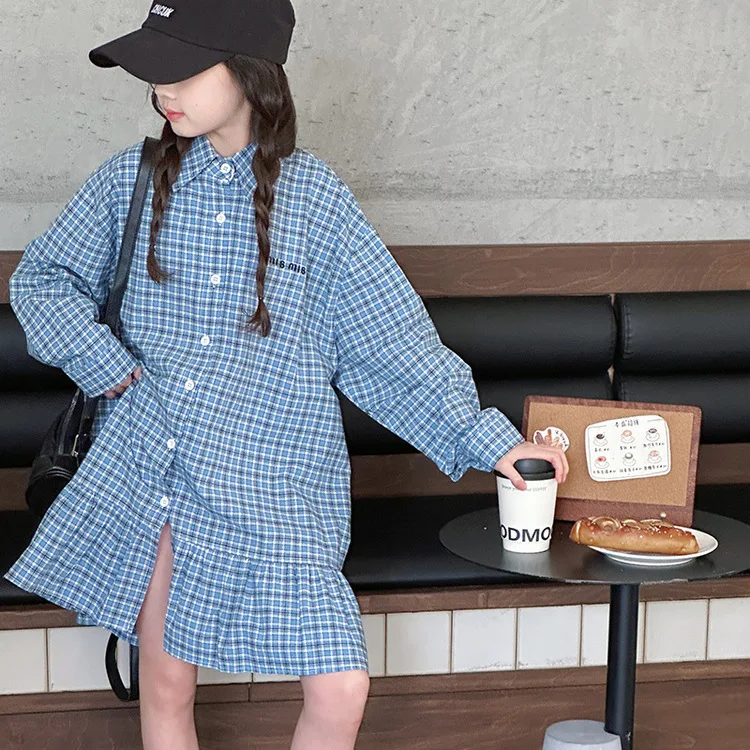 الخريف طفل فتاة فستان رسالة التطريز رفض طوق فتاة مراهقة فستان الأميرة موضة منقوشة 5-14Y فتاة فستان قطعة واحدة #5