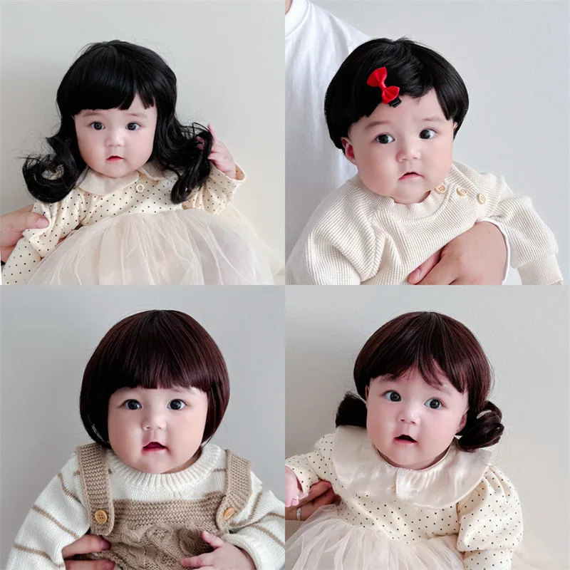 Cute Child Hair Extensions Synthetic 0-1Y Baby Boy Girl Wig Hat New Year Christmas Cosplay Head Cover Kids Wigs Photograph Props