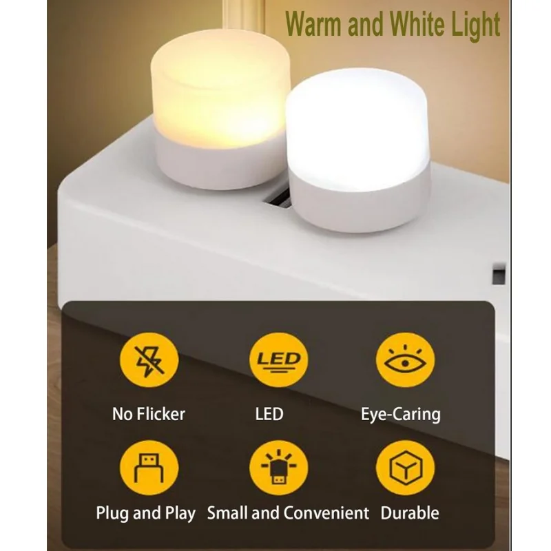 USB Night Light Mini LED Night Light USB Plug Lamp Power Bank Charging USB Book Lights Small Round Reading