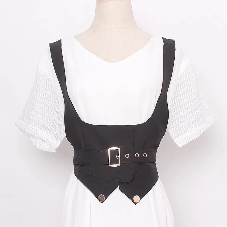 Women's Fashion Black Fabric Elastic Vest Corset Female Cummerbund Coat Waistband Dress Decration Wide Belt J027