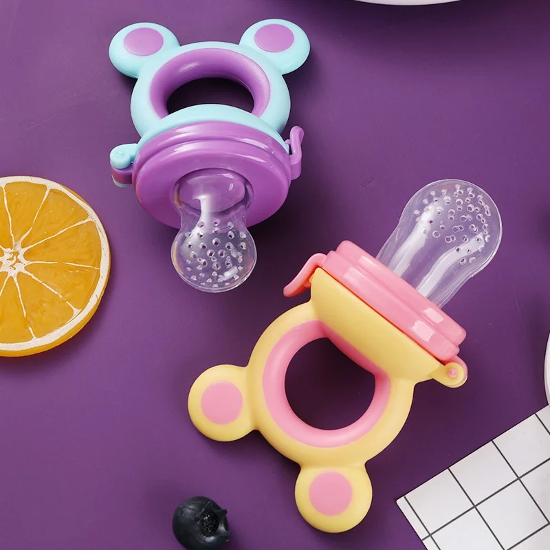0-3 years Baby fruit eating utensils Cute bear ears Food Grade Silicone Teether Baby Puree Pouch Teething Stick Soother Teether