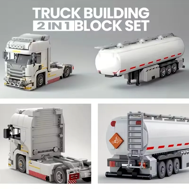 420PCS European Truck Head Connectable Container Trailer Building Set Educational DIY Model Bricks for Gifts STEM Learning
