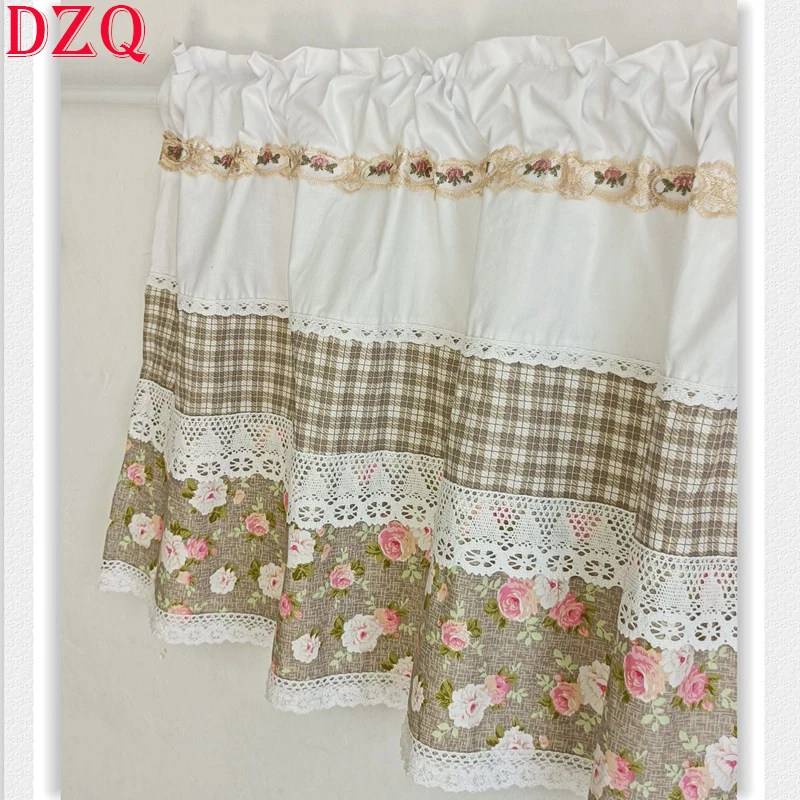 

Korean Sweet Flowers Short Curtains for Living Room Japanese Coffee Floral Half Curtains for Kitchen #A652