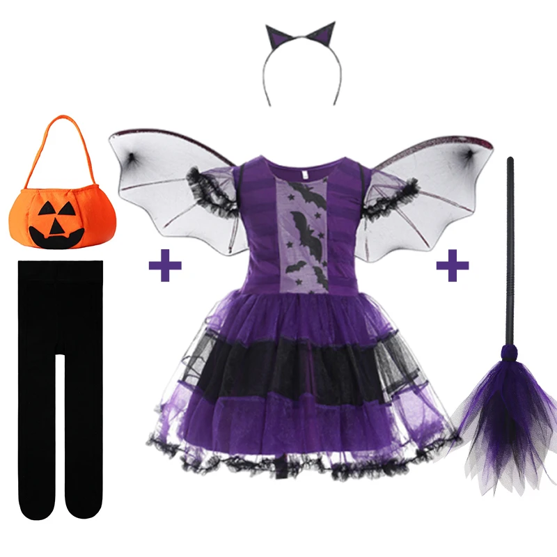 Kostum Halloween Anak-anak untuk Anak Perempuan Cosplay Penyihir Vampir Hitam Gaun Jubah Tudung Merah Kecil Pakaian Bola Topeng Anak Laki-laki