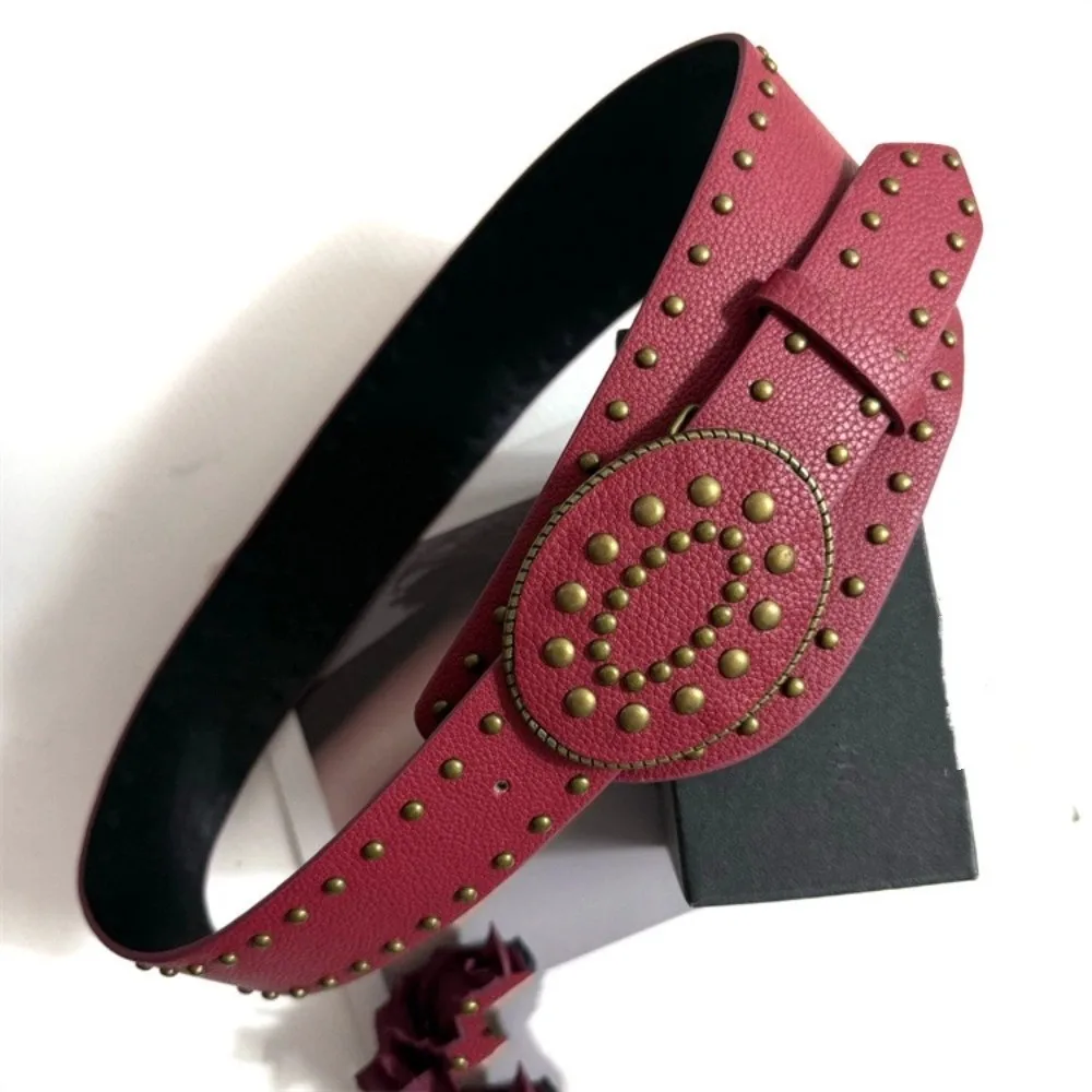 

Elegant Rivet Retro Street Rivet Belt Rhinestone Flower Y2K Wide Waistband Korean Style Round Buckle PU Leather Belt Pants