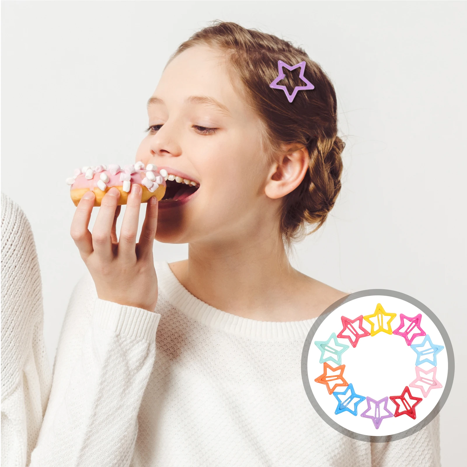 

20 Pcs Candy Color Bangs Clip Star Hairl Clips Barrette for Accessories Girls Snap Mini Cute Shape Hairpin