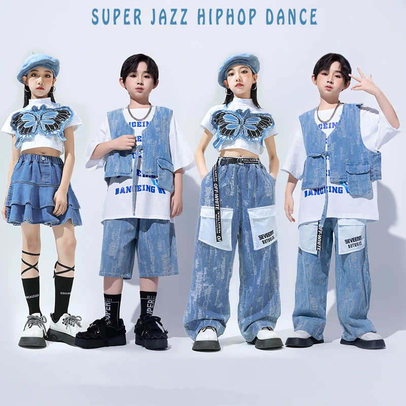

Children Fashion Hip Hop Street Dance Wear Clothes Jersey Suit For Boy Girl Performance Jeans Clothing Set Kids Stage Outfit