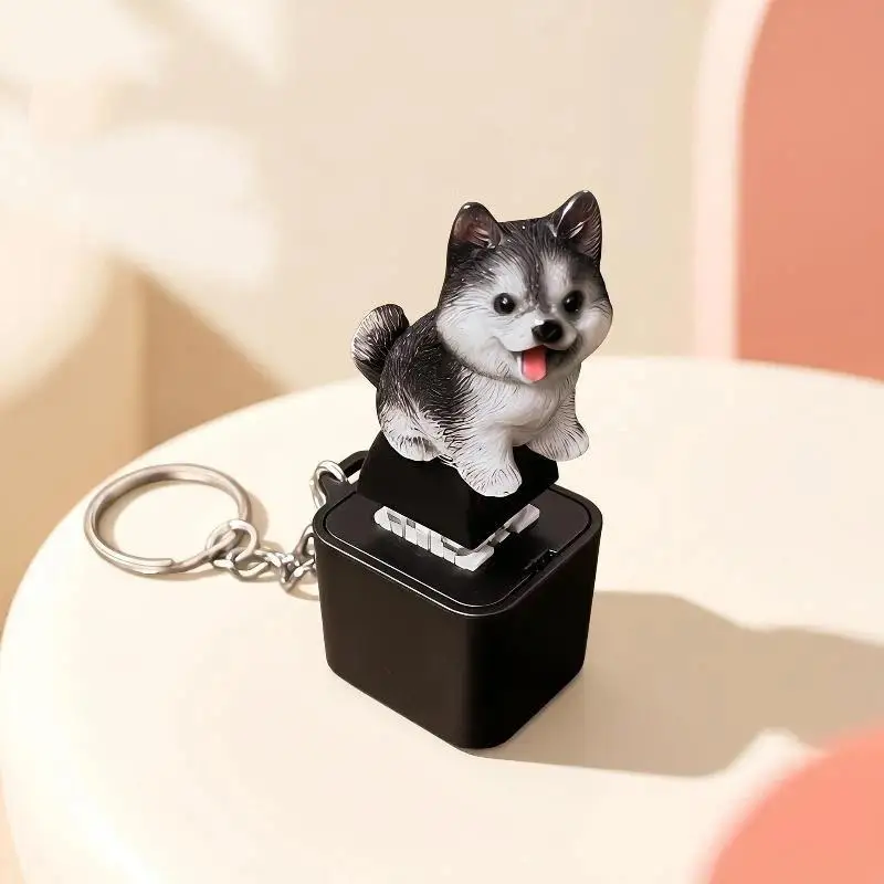 Lustiger Husky-Schwein-Schlüsselanhänger, wiederaufladbarer Knopf-Schlüsselanhänger, leuchtender Anhänger zur Stresslinderung, Dekorationsgeschenk, Spielzeug – Detail 3